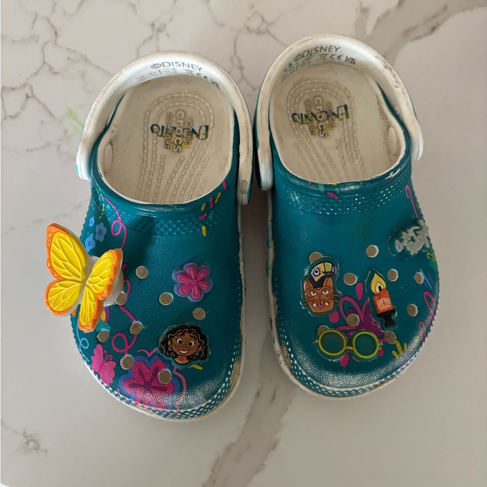 Disney Kids Slippers - Teal with Colorful Designs